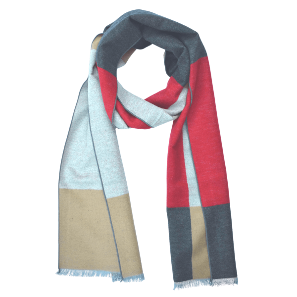 Scarf Shawl 100% Silk Flannel Geometry Block Red Black Khaki